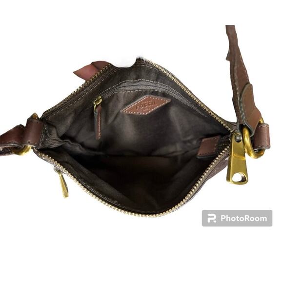 Vintage Fossil Brown Leather Crossbody Small Purse Zip Pocket Adjustable Strap - Picture 8 of 9